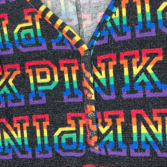 Pink Victoria’s Secret Rainbow Spell Out Butt Flap One Piece Pajamas Sz M - Picture 3 of 9